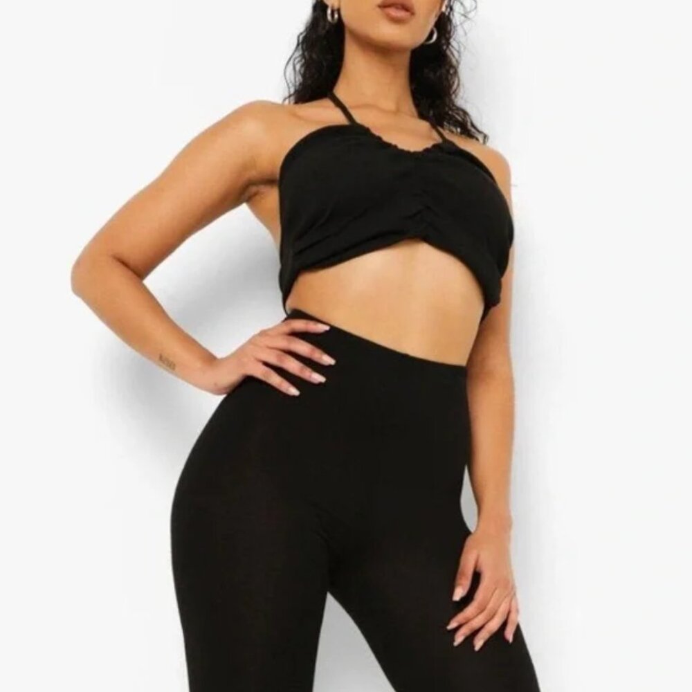 Boohoo Rib Ruched Halter Top - Picture 2 of 3